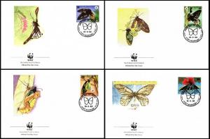 Papua NG WWF Queen Alexandra's Birdwing Butterfly 4 official FDCs