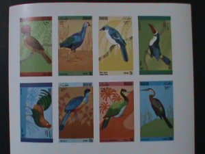 DHUFAR-COLORFUL BEAUTIFUL LOVELY BIRDS- IMPERF-MNH-SHEET-VERY FINE-EST $12