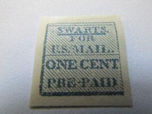 US Local Stamps, Scott # 136L14 Blue, SWARTS for U.S. Mail, One Cent Pre -PAID,
