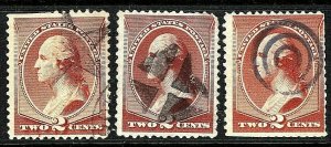 Three US Scott #210 w/Attractive Selected 1800s Fancy Cancels...[KN]