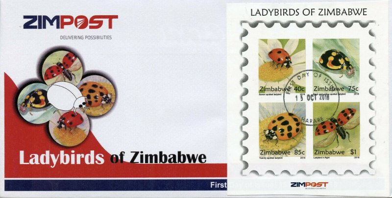 Zimbabwe 2018 FDC Ladybirds Ladybugs 4v IMPF M/S Cover Insects Beetles Stamps 