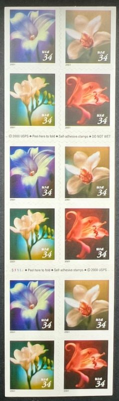 Scott#: 3490e - Flowers Booklet of Stamps 34¢x20 APC 2000 self-adhesive MNH