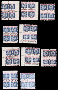 US Official Stamps, MNH, All blocks of 4 o127-8, 129,129a, 130, 132-3, 138