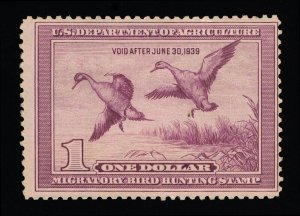 EXCELLENT GENUINE SCOTT #RW5 FINE MINT PRISTINE OG NH 1938 FEDERAL DUCK STAMP