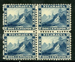 Nicaragua 1869 Momotombo  2¢ Medium Indigo (Blue) Maxwell #4 Block Mint  K708 ⭐