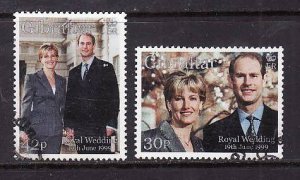 Gibraltar-Sc#815-16-used set-Royal Wedding-Prince Edward-1999-small hinge remnan