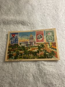 CUBA.1951-100th.BANDERA CUBANA/HABANA:FRATERNITY SQUARE AND CAPITOL.POSTCARD FDI