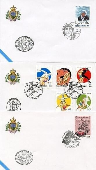 SAN MARINO GROUP OF ELEVEN 1996 OFFICIAL FIRST DAY COVERS 