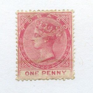 ?#1 TOBAGO one penny faults, see scan Cat $110 Stamp