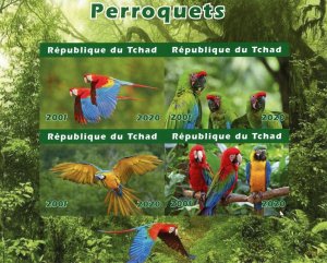 Chad Birds on Stamps 2020 MNH Parrots Macaws Fauna 4v IMPF M/S