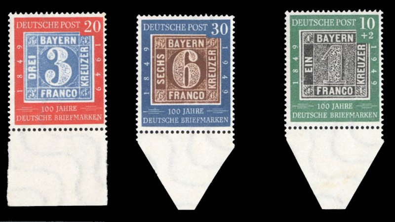 Germany #667-668, B309 Cat$80.50, 1949 100 Years of Stamps, sheet margin set ...