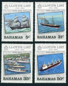 Bahamas 555-558, MNH. Michel 561-564. Lloyd's List 1984. Ships.