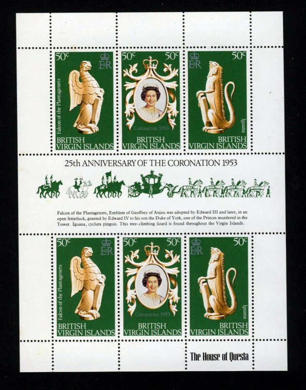 VIRGIN ISLANDS QE II 1978 Coronation Anniversary Mini-Sheet SG 384 to SG 386 MNH