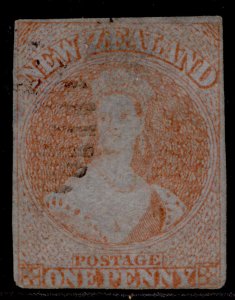 NEW ZEALAND QV SG4, 1d red, FINE USED. Cat £2500.