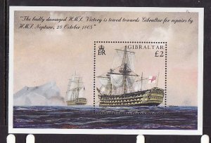 Gibraltar-Sc#1009-unused NH sheet-Ships-Nelson-Battle of Trafagar-2005-