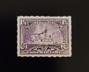 1898 1 1/4c U.S. Internal Revenue, Battleship, Proprietary, Violet Scott RB25