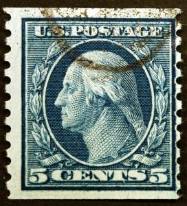 #458 5c Blue 1914 Perf 10 Coil  F Used Rare