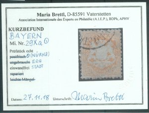 78018 - BAYERN - Very Fine USED STAMP: Michel # 29 Xa - Certificate by M. Brettl