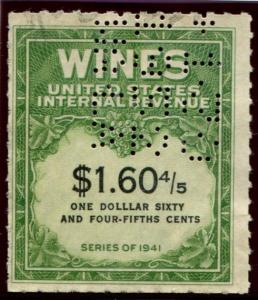 RE196a US $1.60 4/5 Wine Stamp, used cv $15