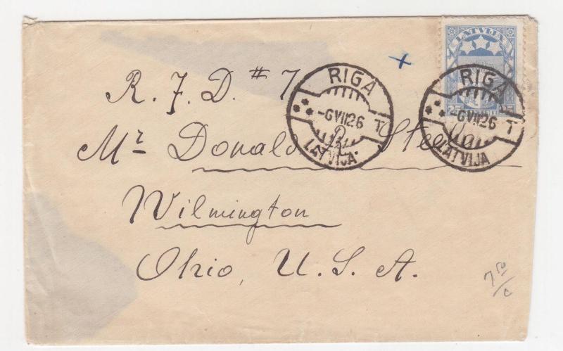 LATVIA, 1926 cover, 25s., Riga to Ohio, USA.