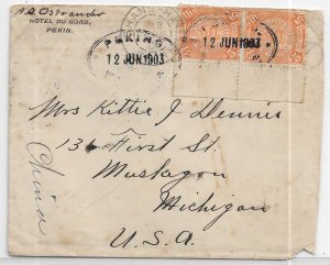 1903 Peking, China to Muskegon, Mi via French Post Office is Shanghai (65013)
