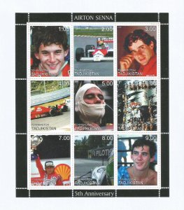 TADZHIKISTAN - 2000 - Ayrton Senna - Perf 9v Sheet - MLH - Private