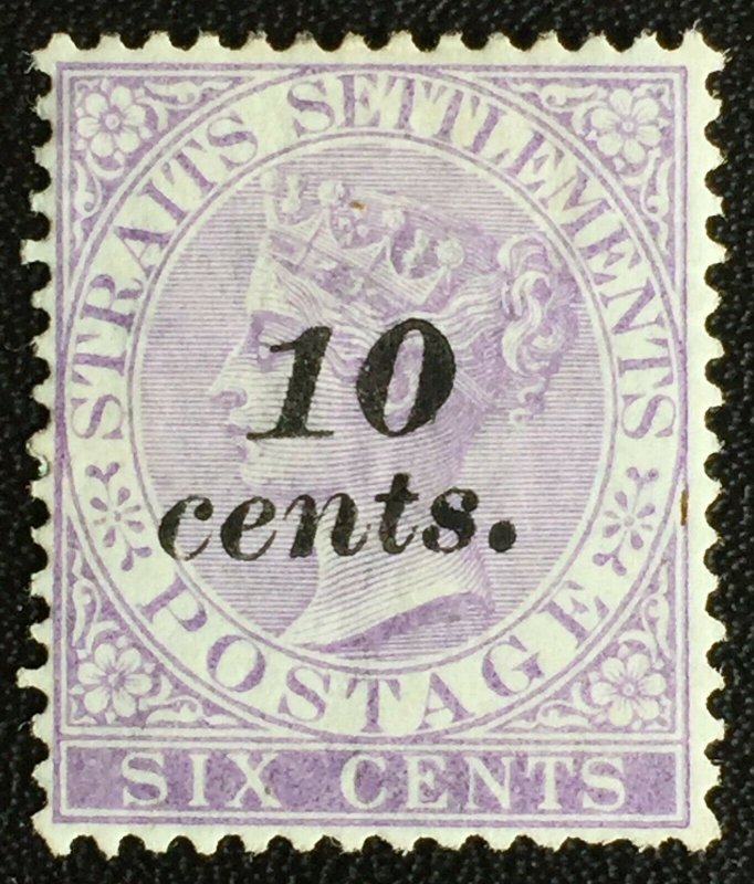 MALAYA 1881 Straits Settlements QV 10 cents opt 6c MH SG#44 M2675