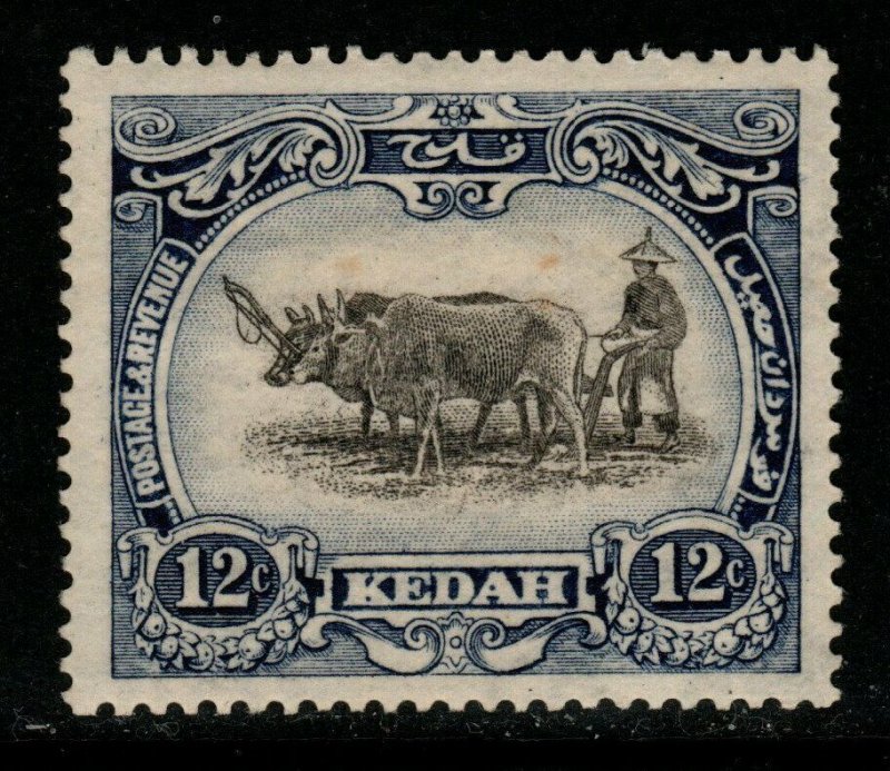 MALAYA KEDAH SG58 1926 12c BLACK & INDIGO MTD MINT