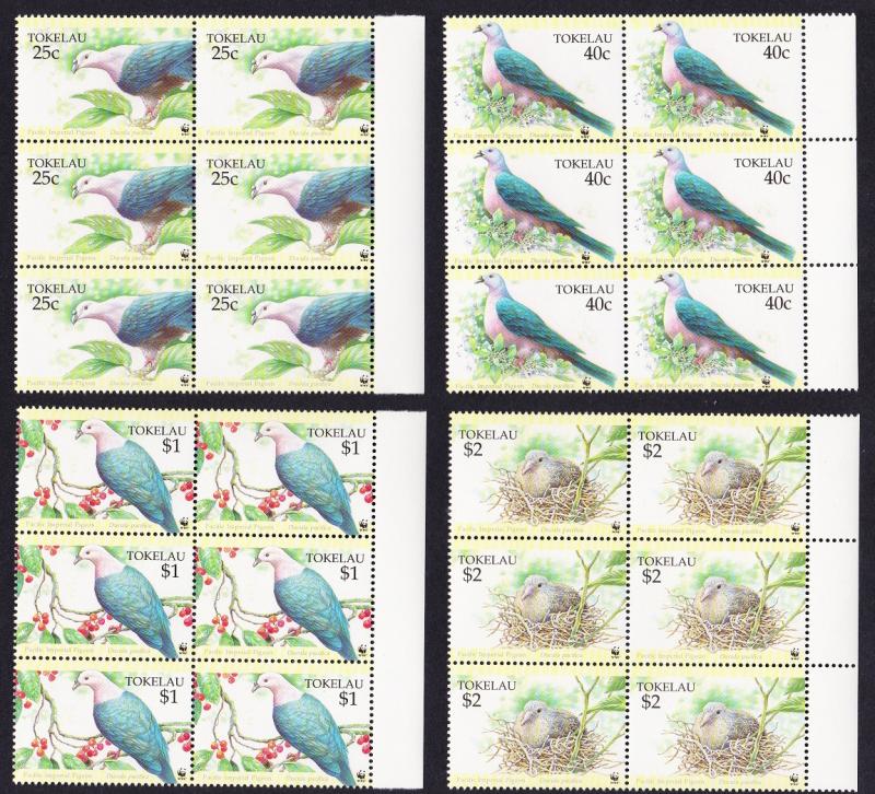 Tokelau Birds WWF Pacific Imperial Pigeon 4v Blocks of 6 SG#220-223 MI#210-213