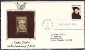 United States, Scott cat. 2065. M. Luther Gold Foil Replica. First day cover. ^