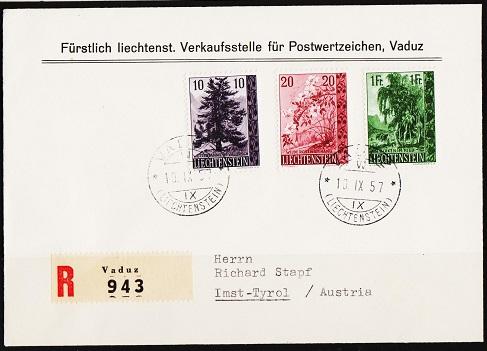 Liechtenstein. FDC.(Registered) 1957 Trees. Fine Used