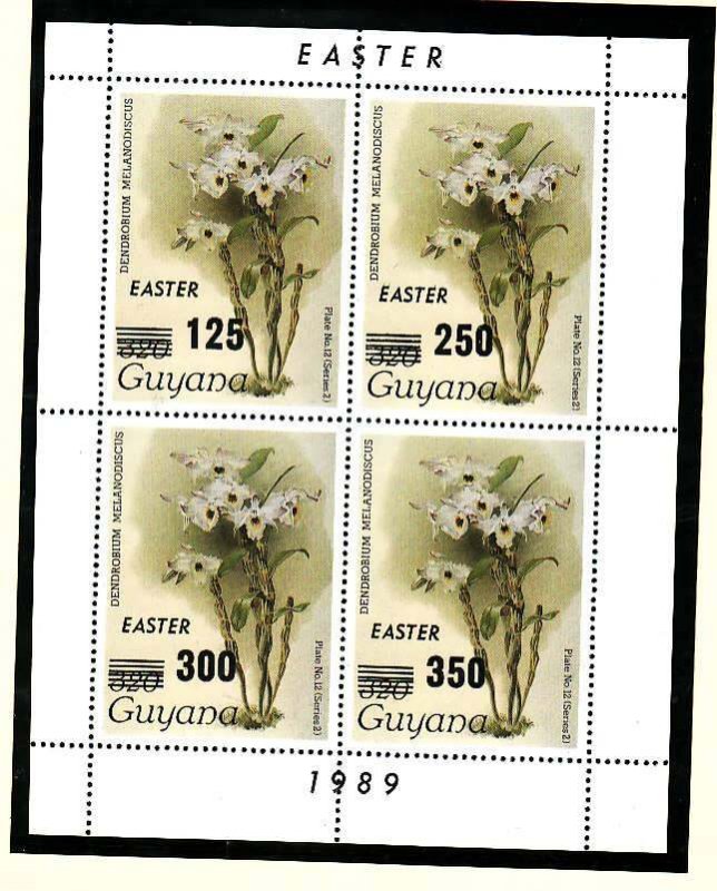 Guyana-Sc#2031- id9-unused NH sheet-Flowers-Orchids-Easter-1989-