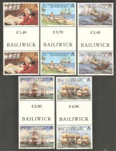 GUERNSEY GB Sc# 436 - 440 var MNH FVF Set-5x Gutter Pair Lord Anson Ships