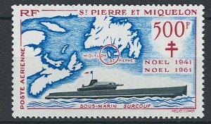 St Pierre 1962 500f submarine & map unmounted mint sg420 cat £130 ‡