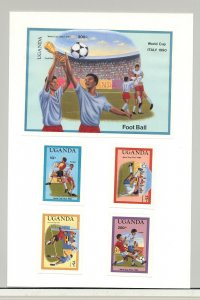 Uganda #656-660 World Cup Soccer 4v & 1v S/S Imperf Proofs on Card