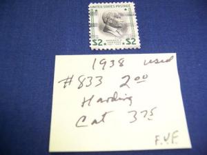1938 #833 2.00  HARDING CAT.$3.75