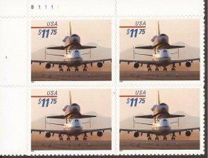 US Stamp 1998 $11.75 Piggyback Space Shuttle 4 Stamp Plate Block #3262