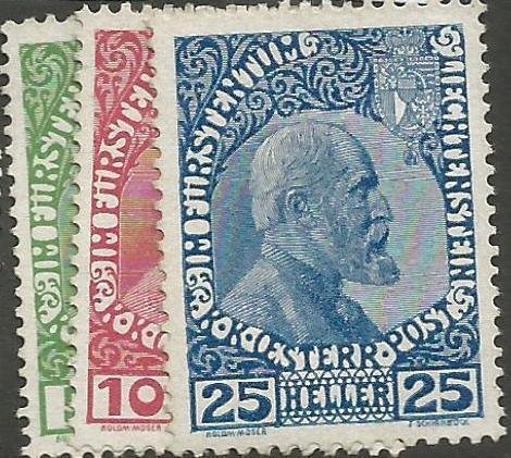 LIECHTENSTEIN (1912) MLH Scott #1-3 MICHEL 1-3 Very Fine Set