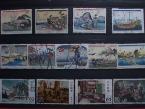 JAPAN STAMP:  13 JUMBO SIZE LARGE PICTORIAL USED  STAMPS HIGH CATALOG  VALUE. VE