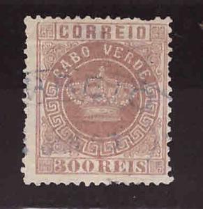 Cabo Verde Cape Verde Scott 9 Used 1877 Crown stamp thinned Blue cancel