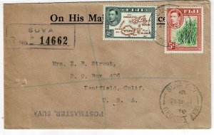 Fiji 1941 Suva cancel on registered cover to the U.S., 2d Die II