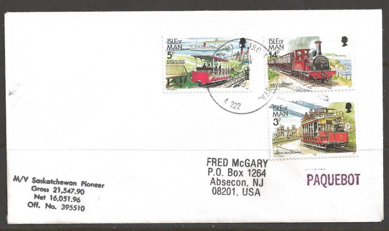 1989 Paquebot Cover, Isle of Man stamps mailed in Detroit Michigan