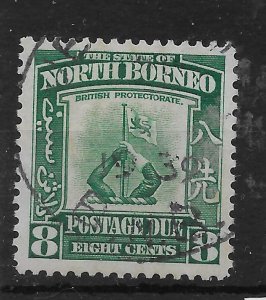 NORTH BORNEO SGD88 1939 8c GREEN POSTAGE DUE USED