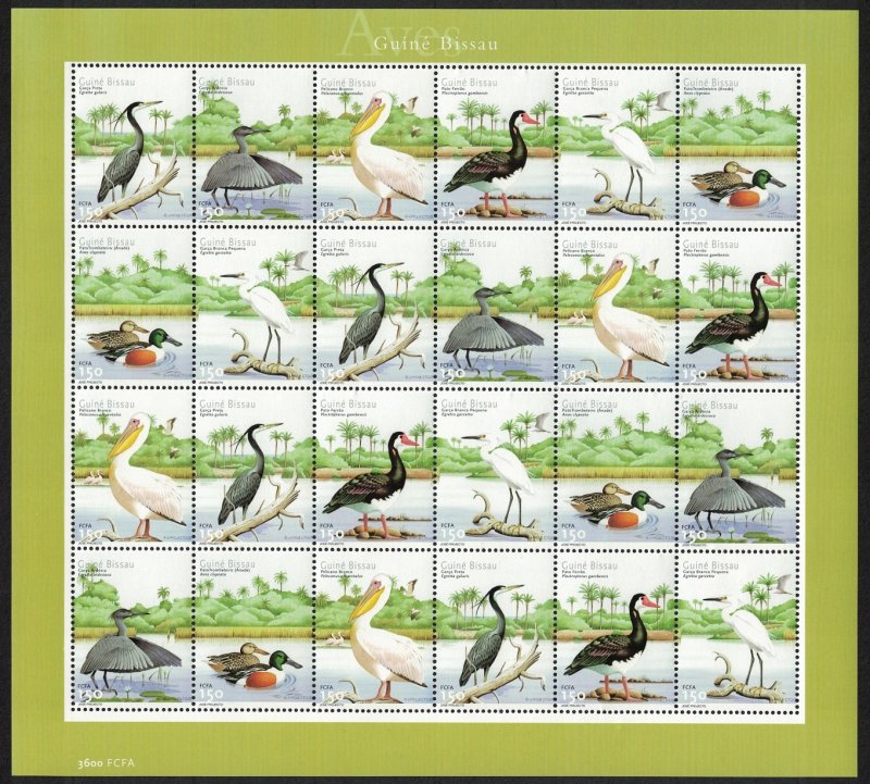 Guinea-Bissau Heron Egret Pelican Goose Mallard Water birds 6v Sheet 2001