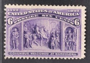 US Stamp#235 6c Purple Columbus at Barcelona MINT Regummed SCV $ $50 (as hing...