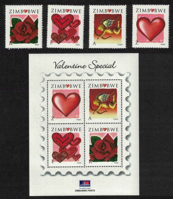 Zimbabwe Valentine's Day 4v+MS SG#1250-MS1254