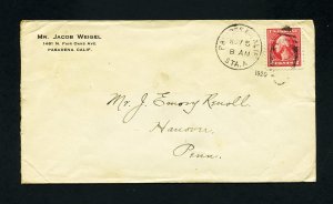 # 528B on cover from Jacob Weigel, Pasadena, CA to Hanover, PA dated 10-5-1920