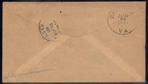 Virginia 1901 Trix VA Cancel DPO Helbock R6 Open 1901-1905 Cover Vegatab A 92351