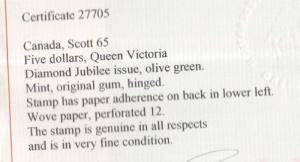 Canada #65 XF Mint **With Certificate**