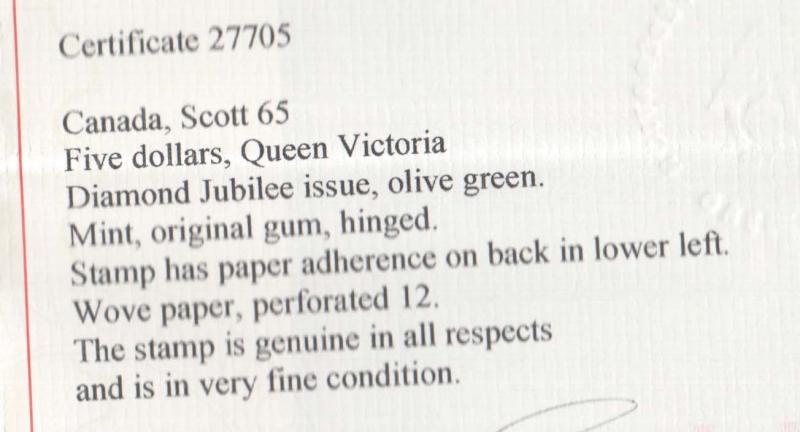 Canada #65 XF Mint **With Certificate**